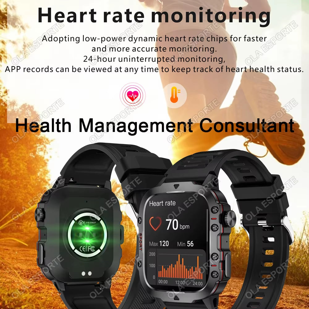 Men's Smartwatch with Flashlight, Bluetooth Calling, Fitness Tracking, IP68 Waterproof, Compatible with Android and iOS - 2025 Model